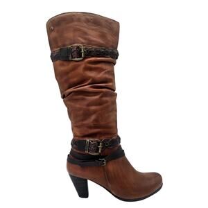 Pikolinos Brown Leather Tall Heeled Boots Slouchy Knee High Women's EU 38 US 7.5
